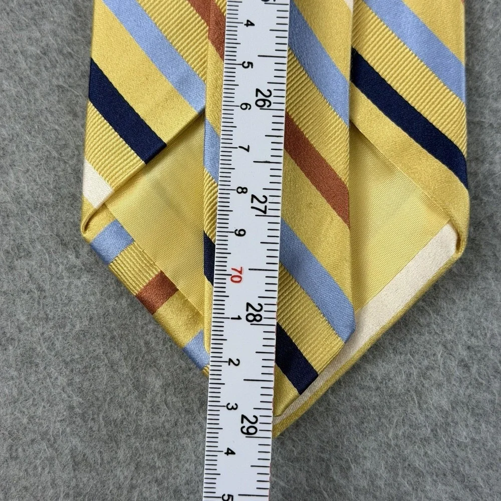 Vintage IZOD Silk Striped Necktie Yellow Blue Brown White Korea 58x3.75